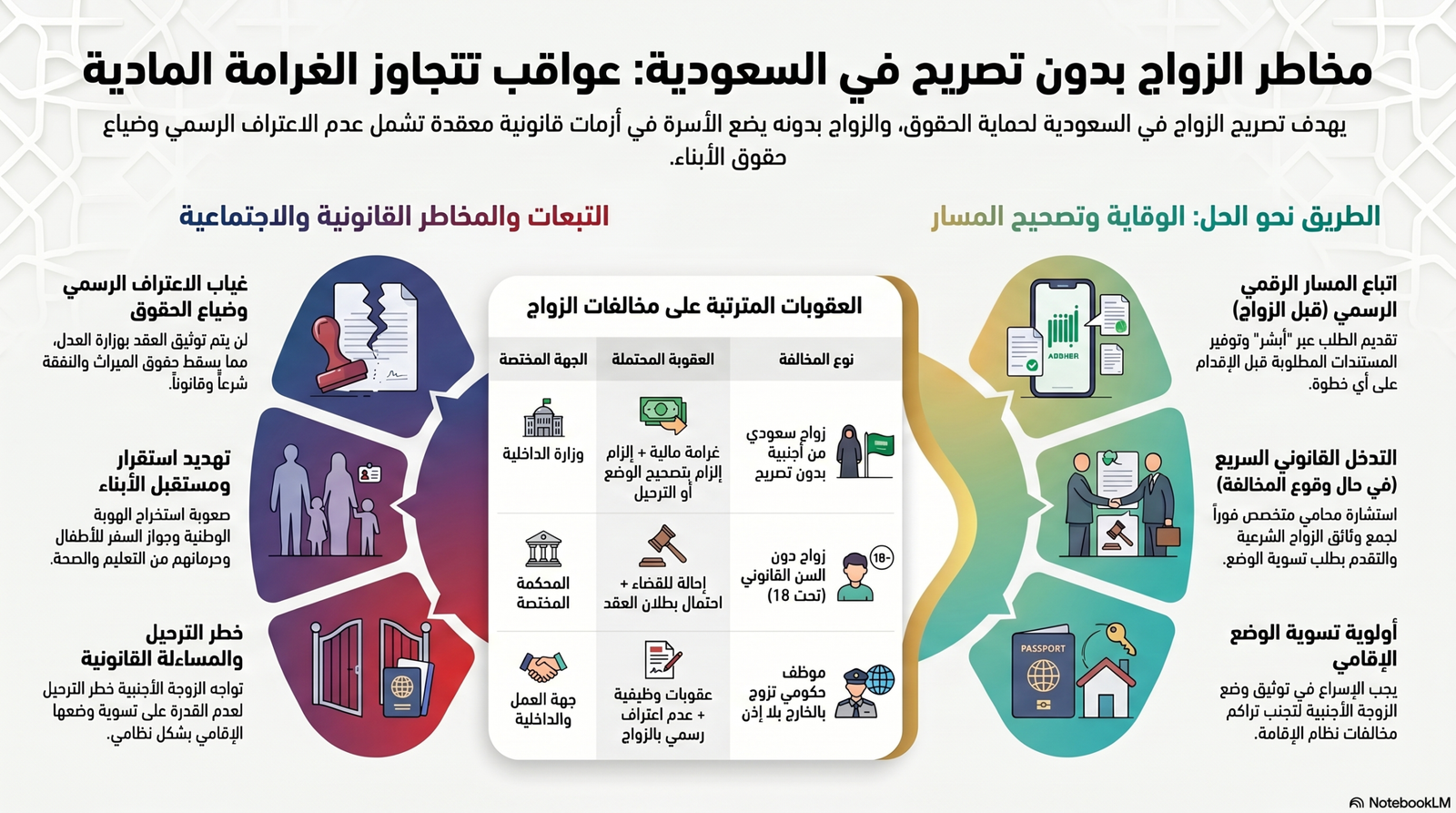 عقوبات الزواج بدون تصريح في السعودية وتوثيق العقود الرسمية.